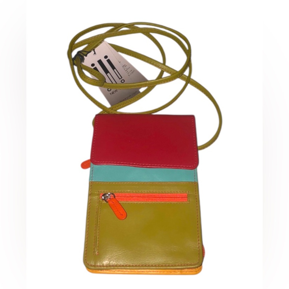NWT Genuine Leather Mini Crossbody Organizer in citrus - Picture 4 of 16